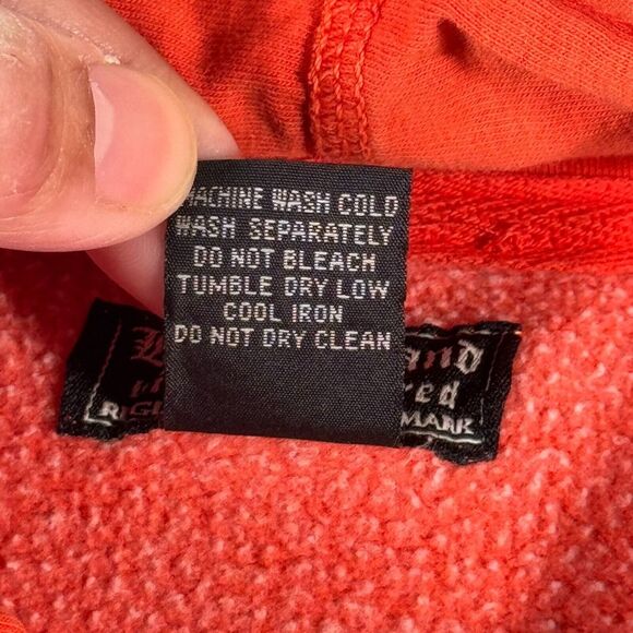 Lucky Brand Vintage Inspired Hoodie Sweatshirt Women XS Orange Fleece Distressed - Picture 10 of 12